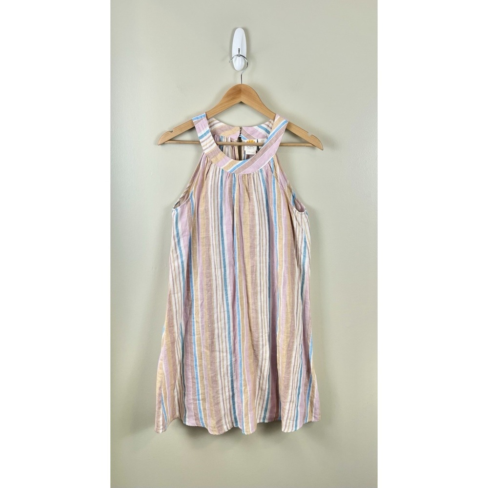 C&C California Multicolor Stripe Sleeveless 100% Linen Dress Size S Shift Beach